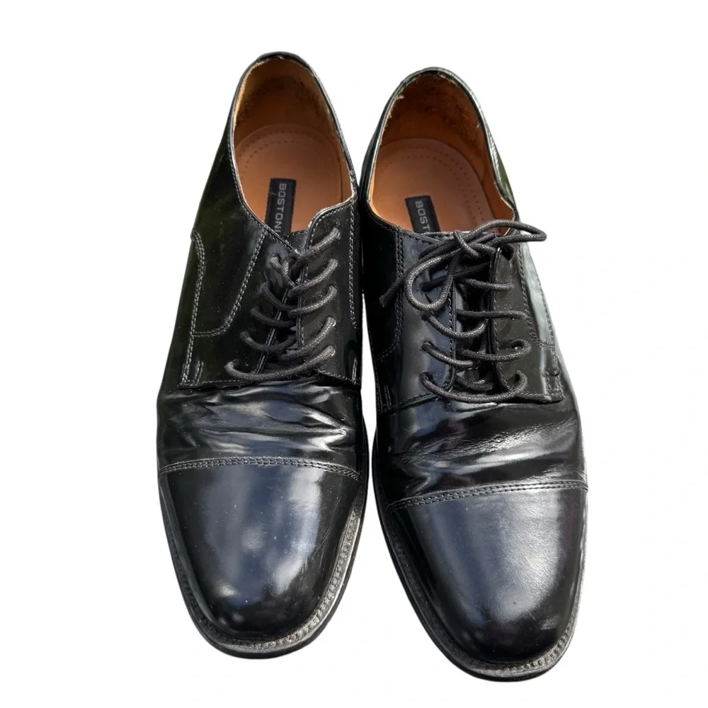 Bostonian Men's Classic Cap Toe Black Leather Dress Shoes Size 9.5